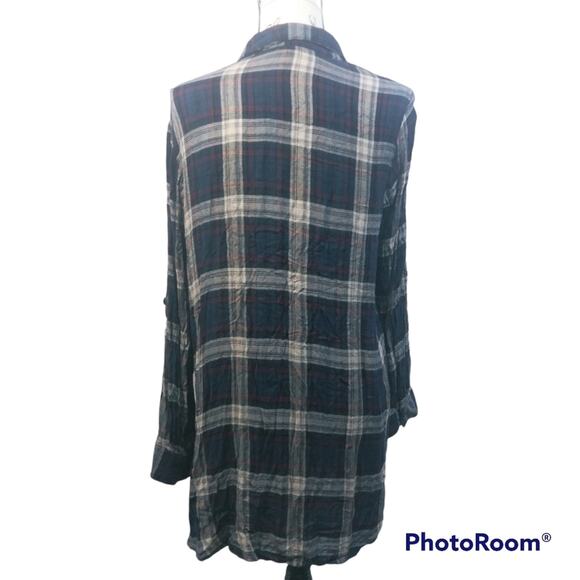 Hannah Blue Plaid RelaxedTunic Button Up Shirt L - Picture 2 of 7